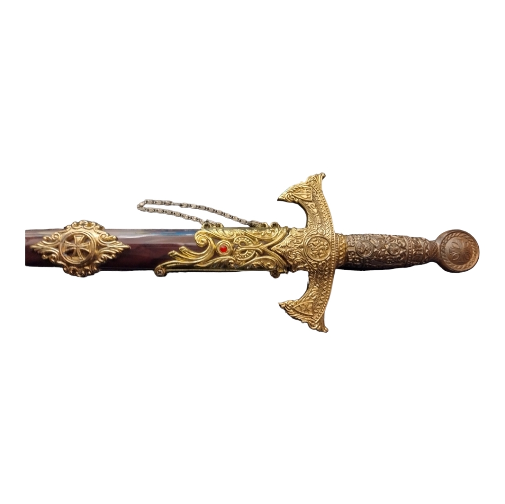 Decorative Sword and Sheath Copper & Stainless Steel w/ Chain for Wall Mounting - Picture 3 of 12
